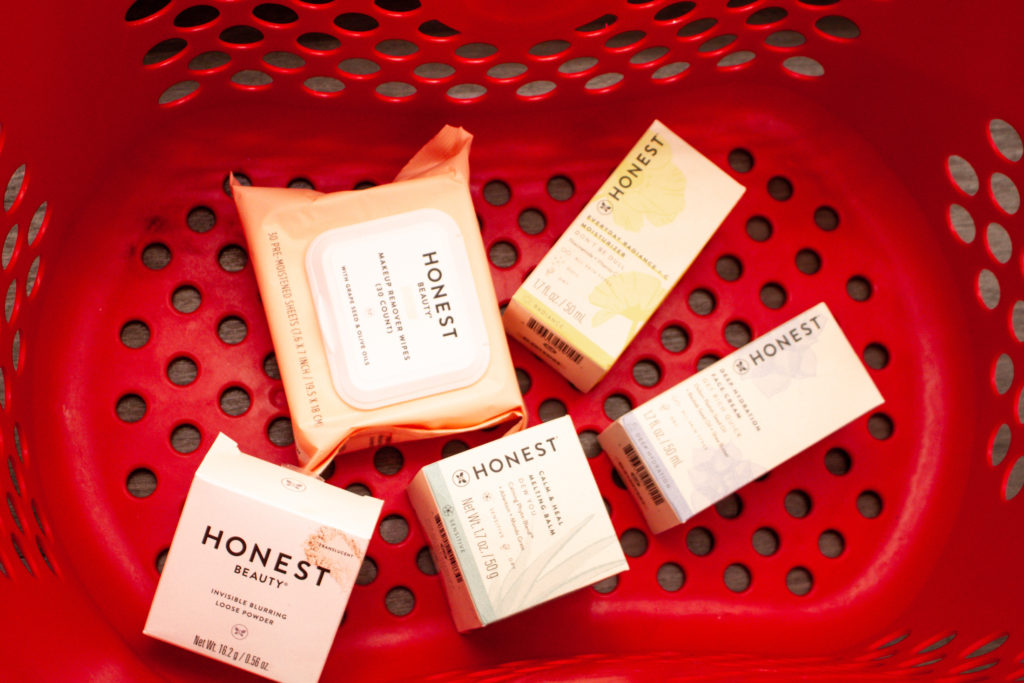 honest beauty products in red basket