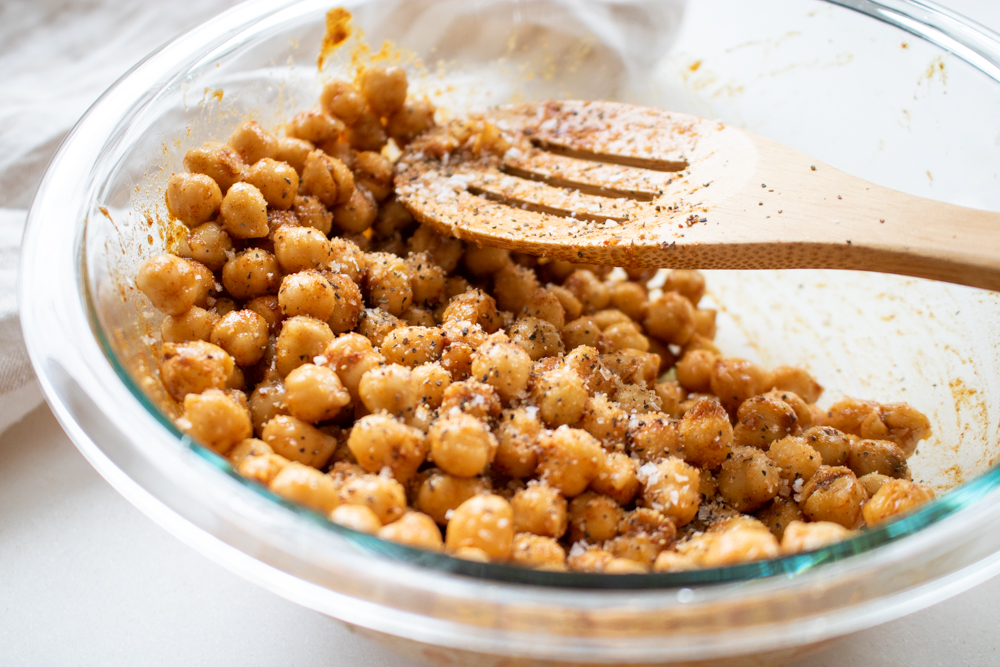 I could snack on roasted chickpeas all day long. The smoky, earthy Moroccan flavors meld so perfectly with this filling protein!