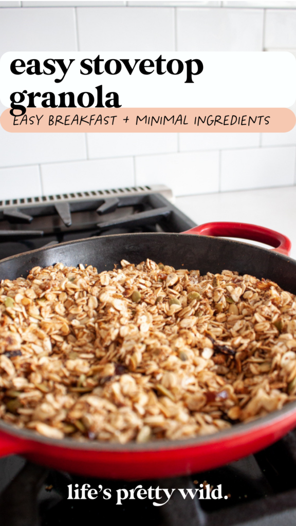 Pin this! Warm stovetop granola like a hug in breakfast form. It takes only 10 min.