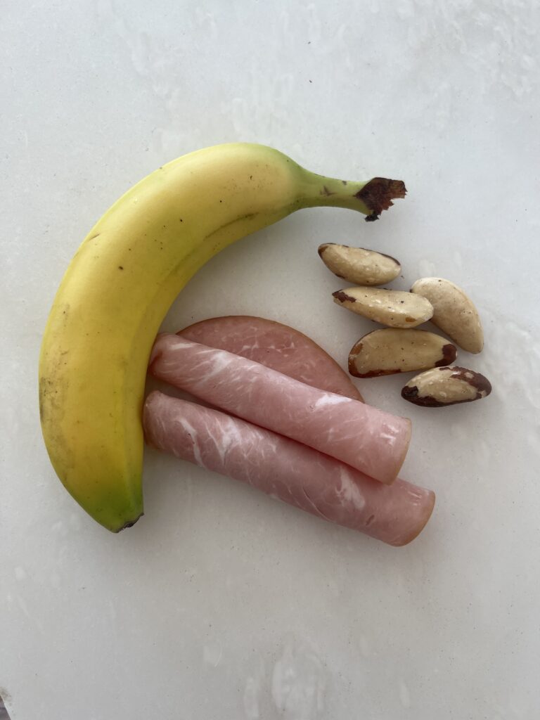 banana, ham, and brazil nuts